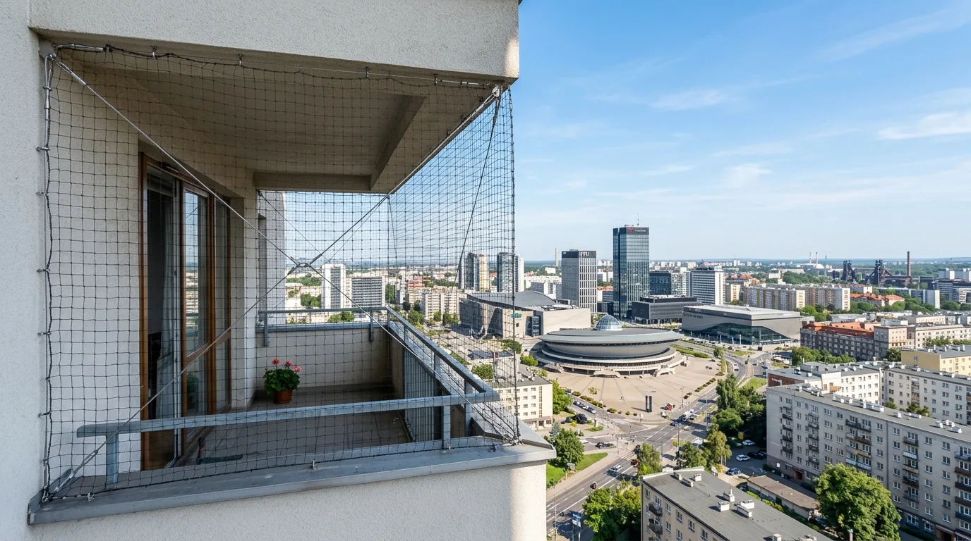 Realizacja montażu siatki na gołębie na balkonie — Katowice