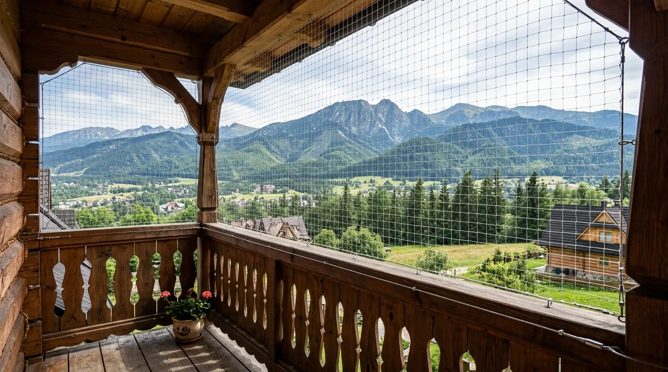 Realizacja montażu siatki na gołębie na balkonie — Zakopane